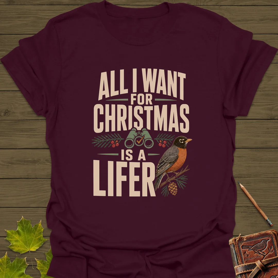 Christmas Lifer Robin T-Shirt in Maroon