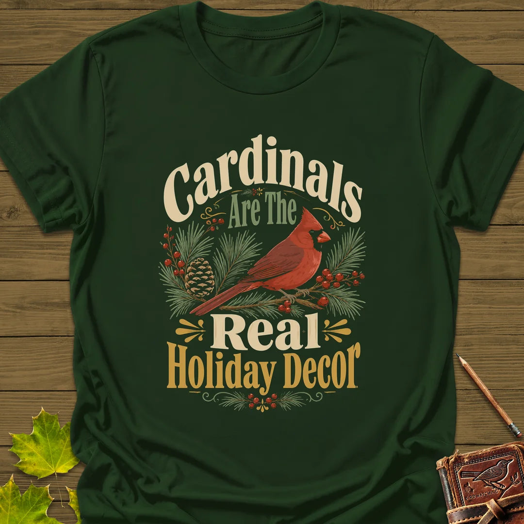 Cardinal Holiday Decor T-Shirt in Forest Green