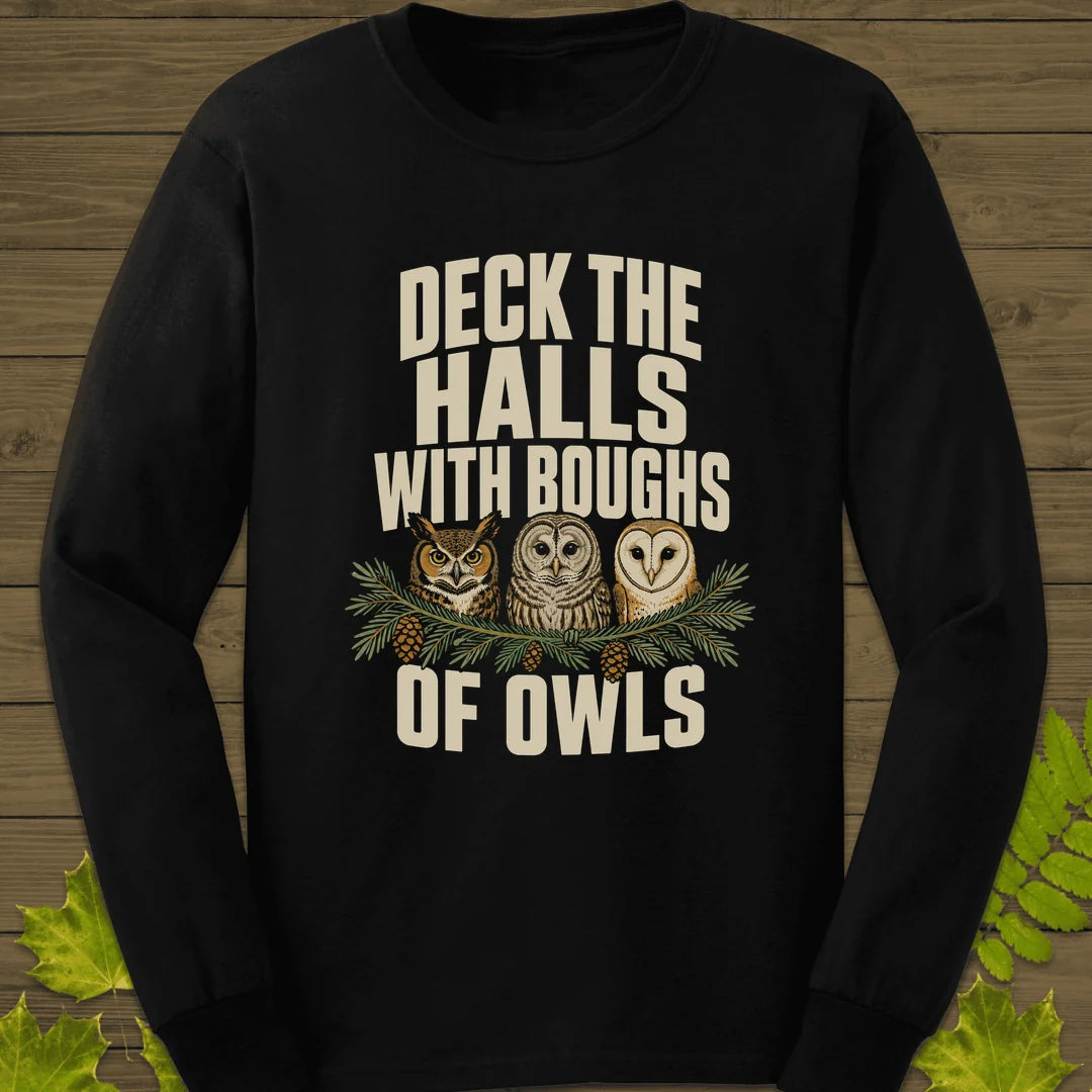 Deck The Halls Of Owls Long Sleeve in Black