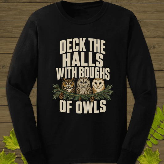 Deck The Halls Of Owls Long Sleeve in Black