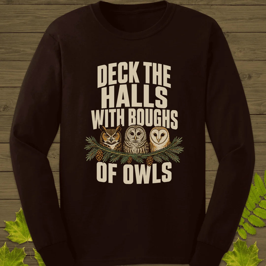 Deck The Halls Of Owls Long Sleeve in Dark Chocolate