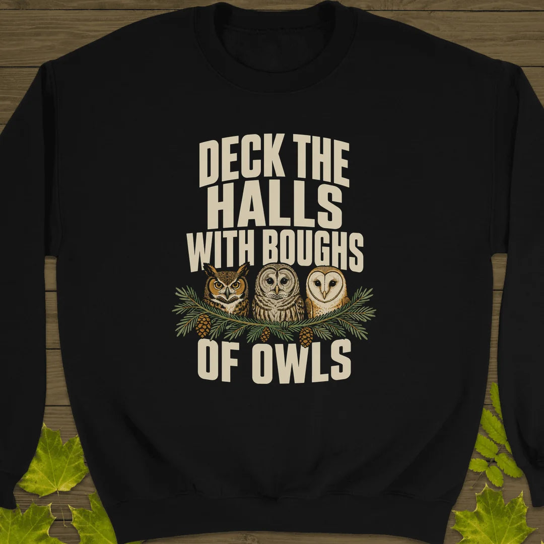 Deck The Halls Of Owls Sweatshirt in Black