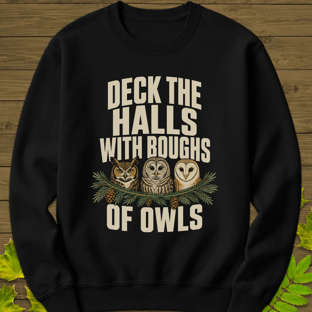 Deck The Halls Of Owls Sweatshirt in Black