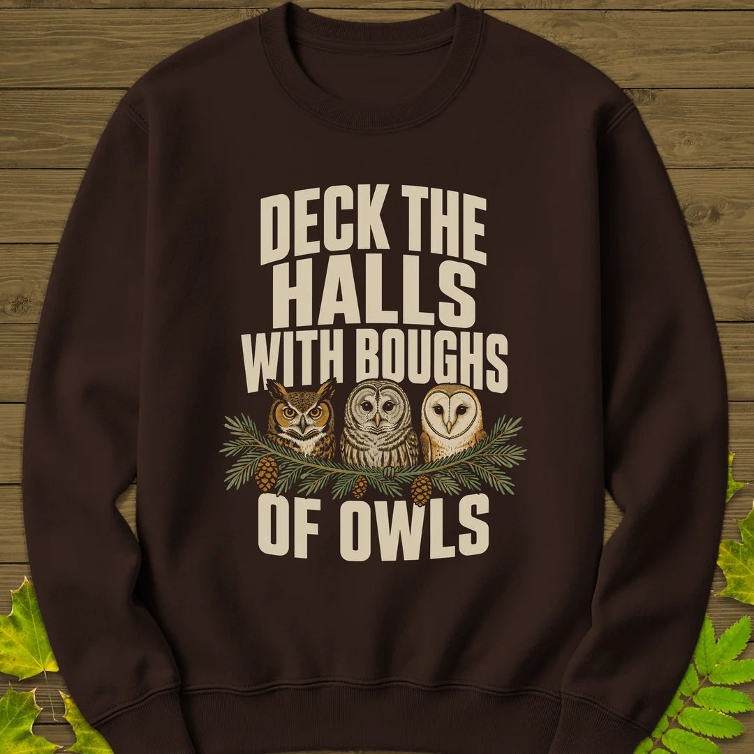 Deck The Halls Of Owls Sweatshirt in Dark Chocolate