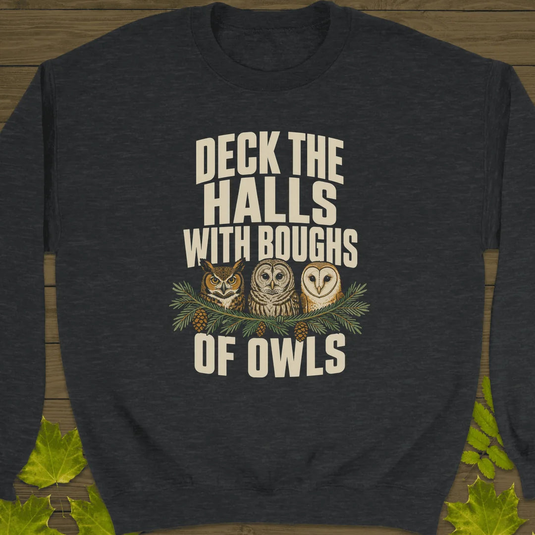 Deck The Halls Of Owls Sweatshirt in Dark Heather
