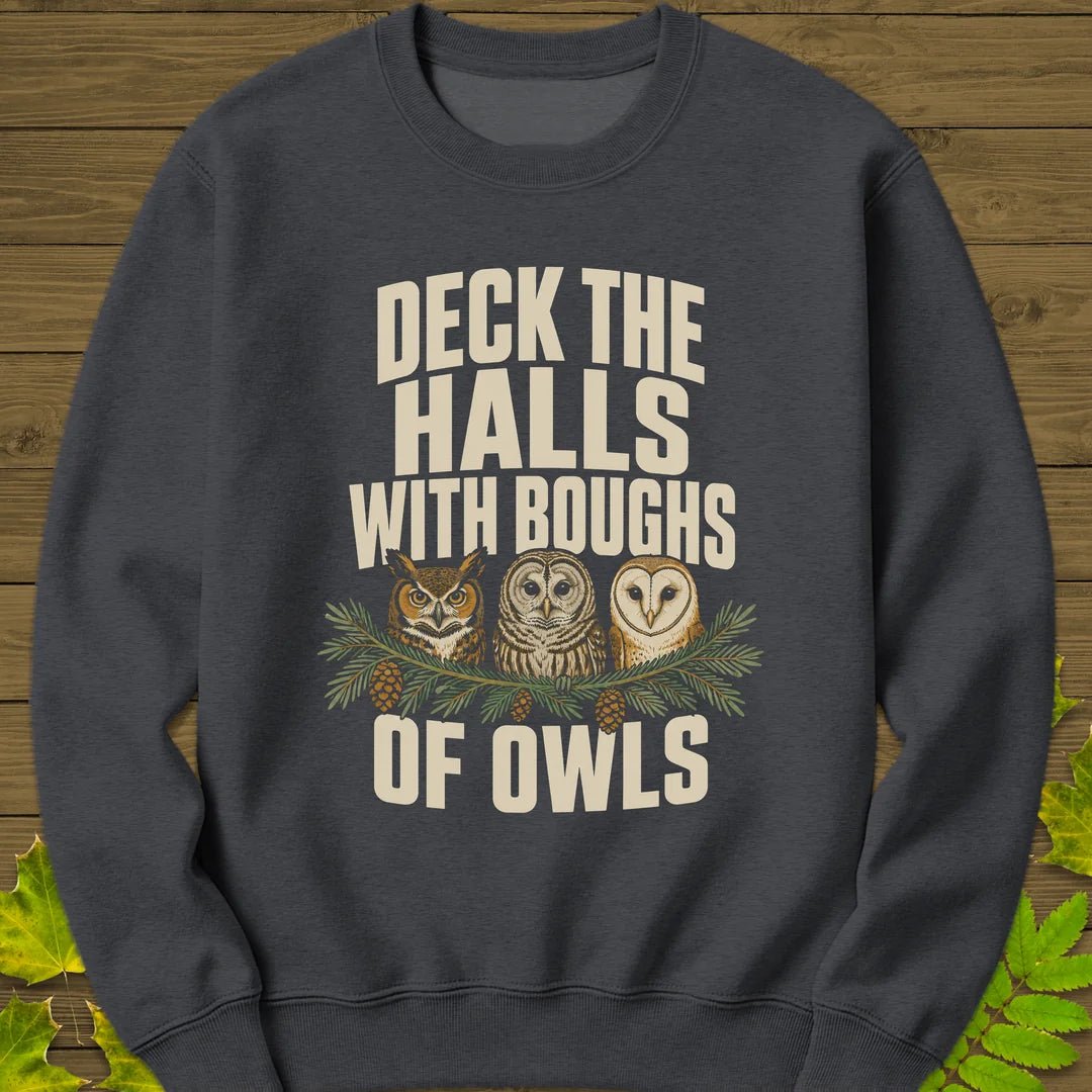 Deck The Halls Of Owls Sweatshirt in Dark Heather