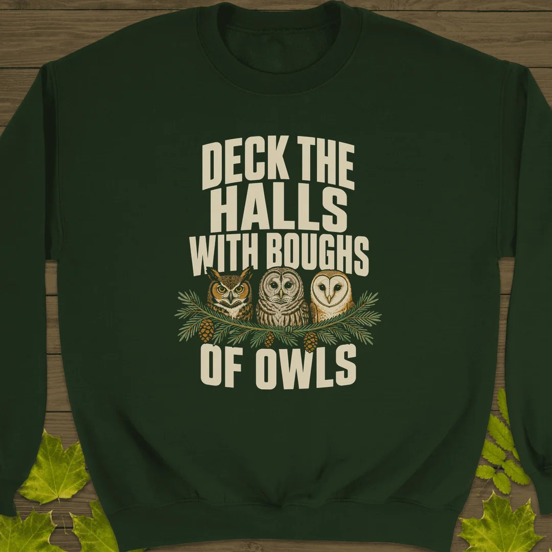 Deck The Halls Of Owls Sweatshirt in Forest Green