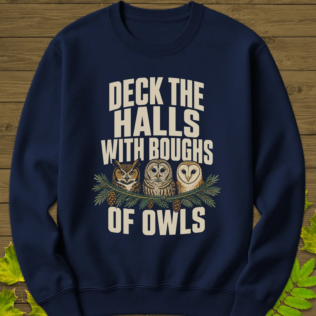 Deck The Halls Of Owls Sweatshirt in Navy