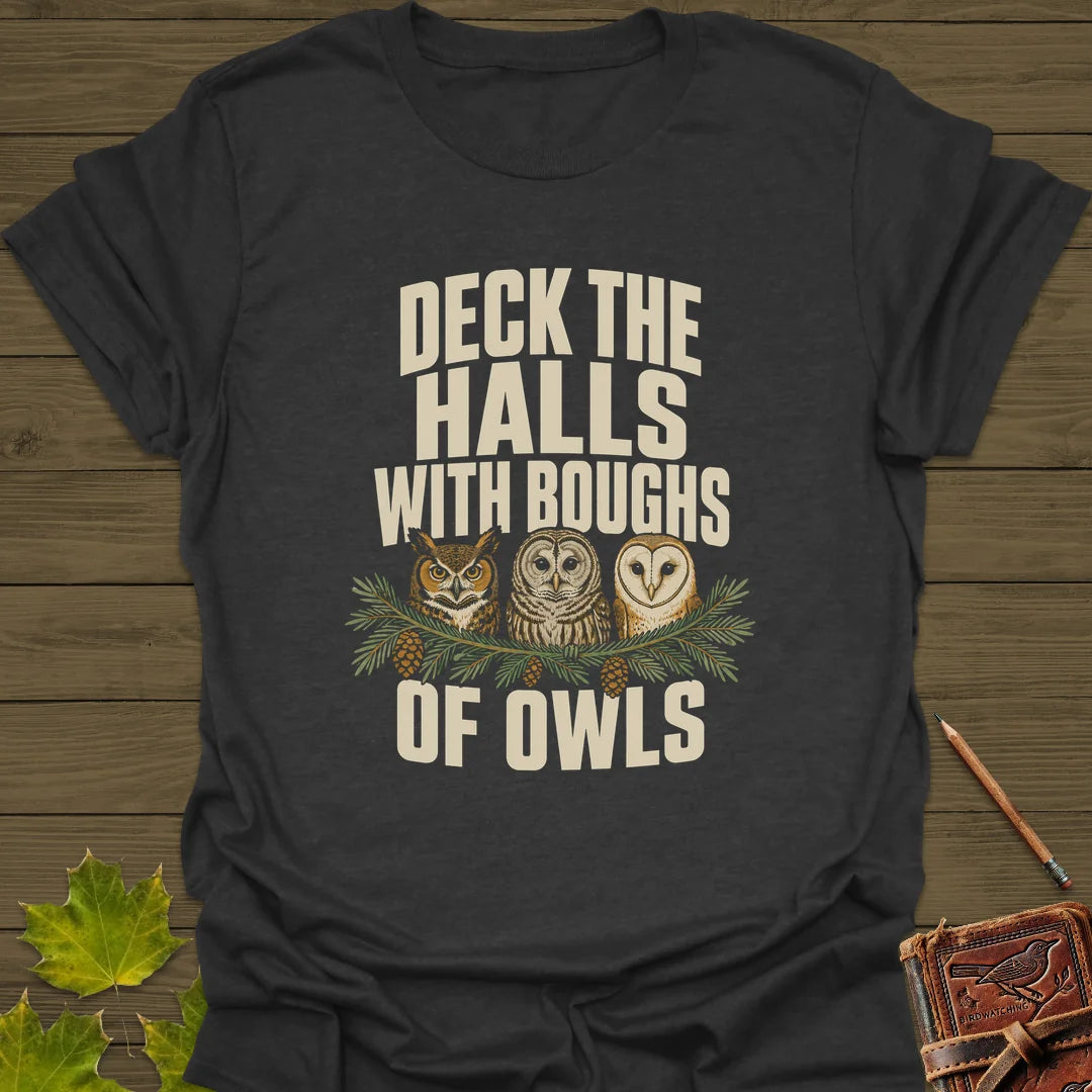 Deck The Halls Of Owls T-Shirt in Dark Heather