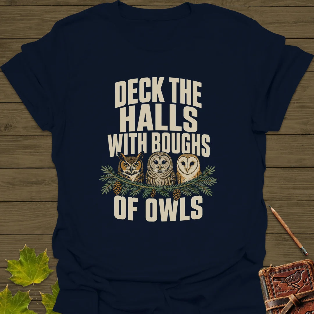 Deck The Halls Of Owls T-Shirt in Navy
