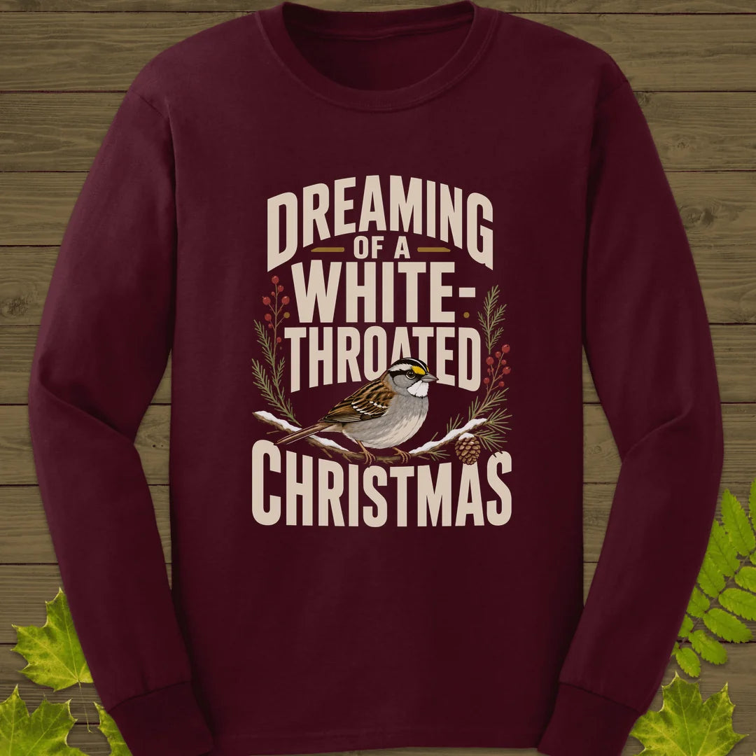 White-Throated Christmas Long Sleeve in Maroon