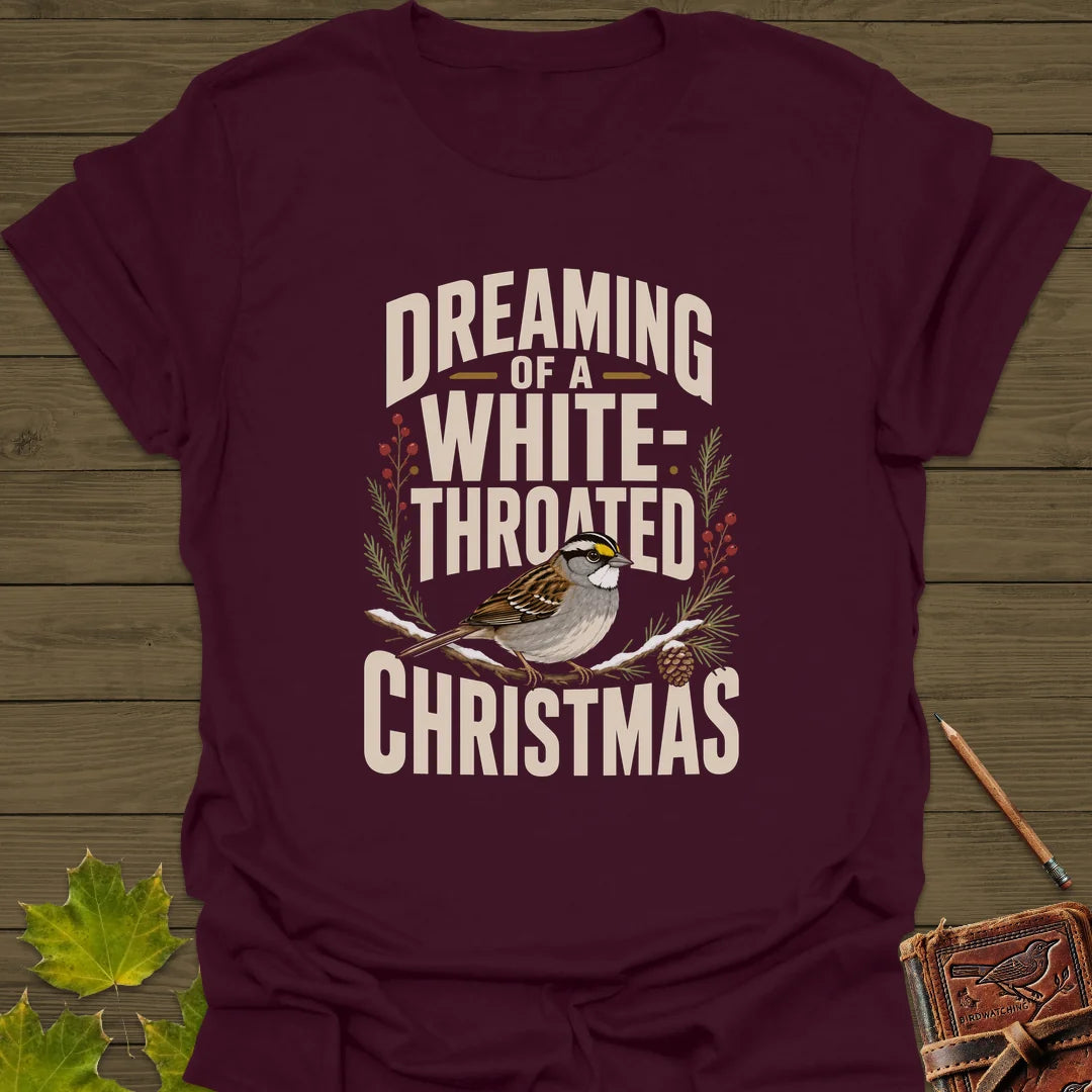 White-Throated Christmas T-Shirt in Maroon