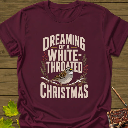 White-Throated Christmas T-Shirt in Maroon