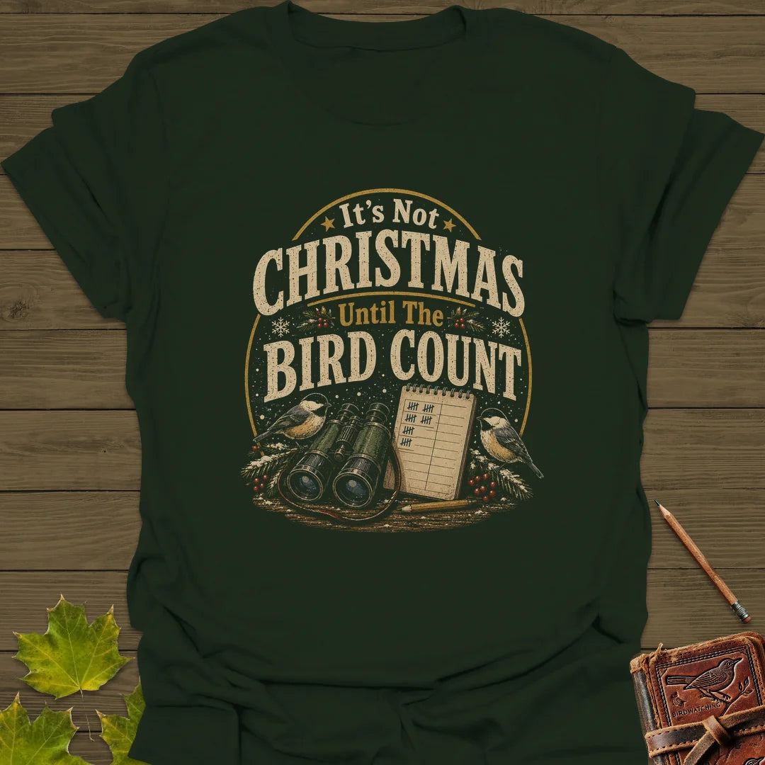 Bird Count Christmas T-Shirt in Forest Green