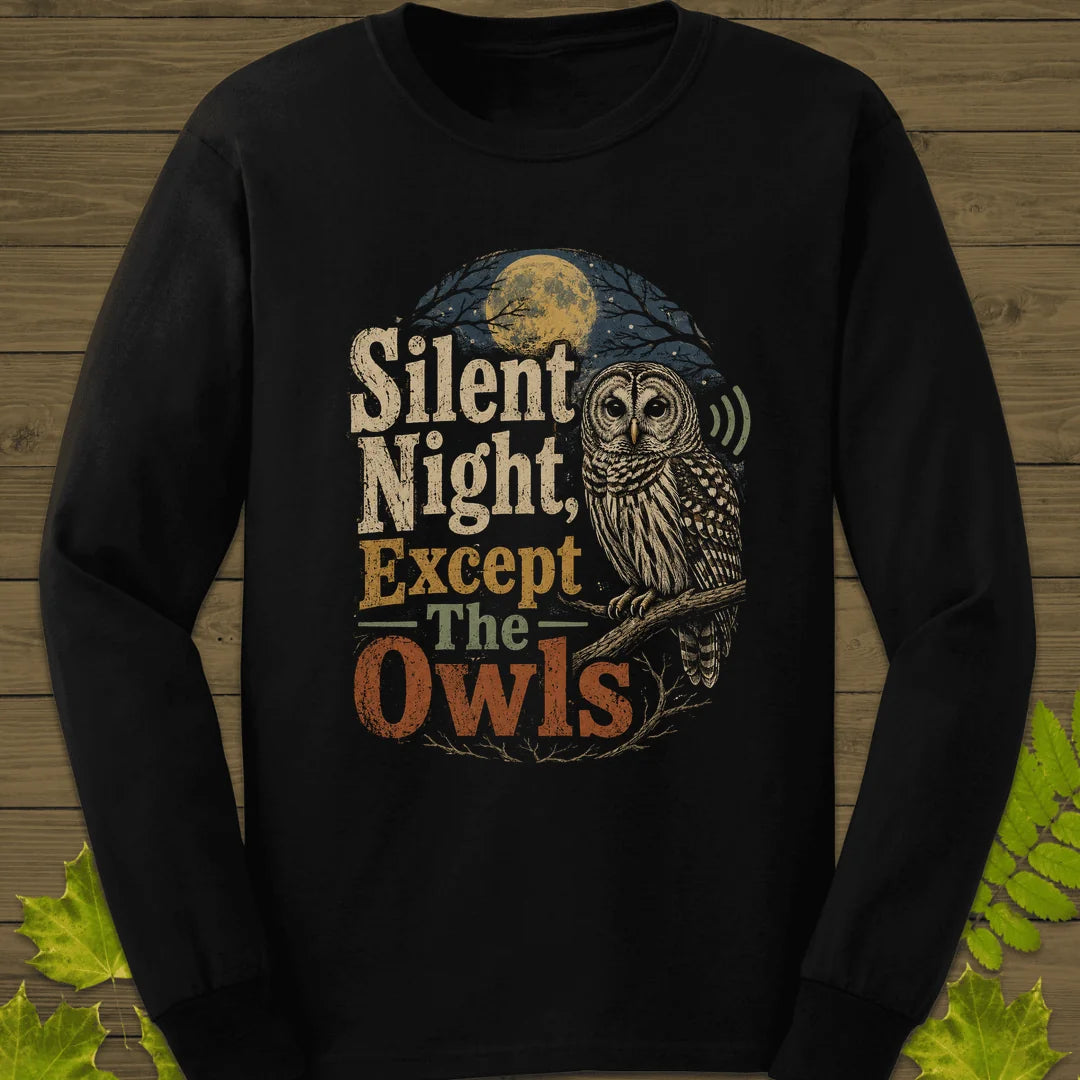 Silent Night Except Owls Long Sleeve in Black