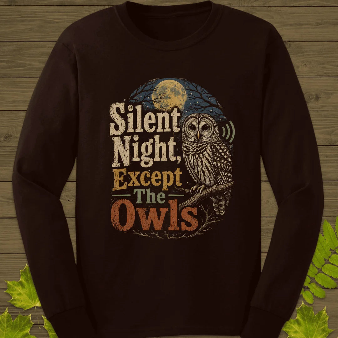 Silent Night Except Owls Long Sleeve in Dark Chocolate
