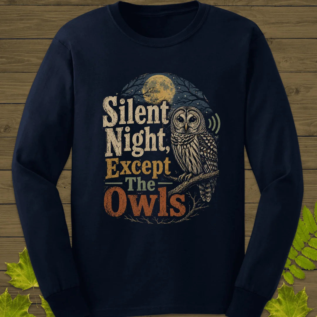 Silent Night Except Owls Long Sleeve in Navy