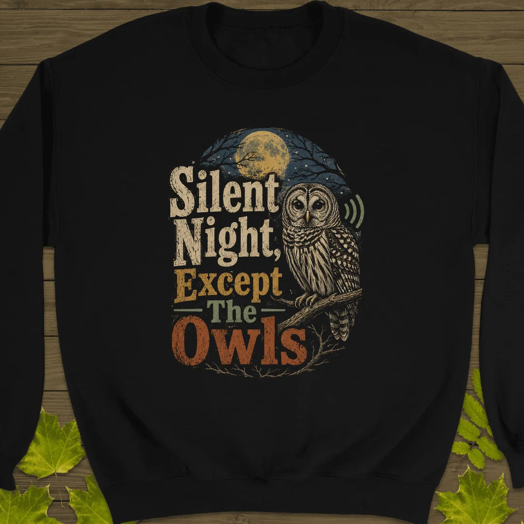 Silent Night Except Owls Sweatshirt in Black