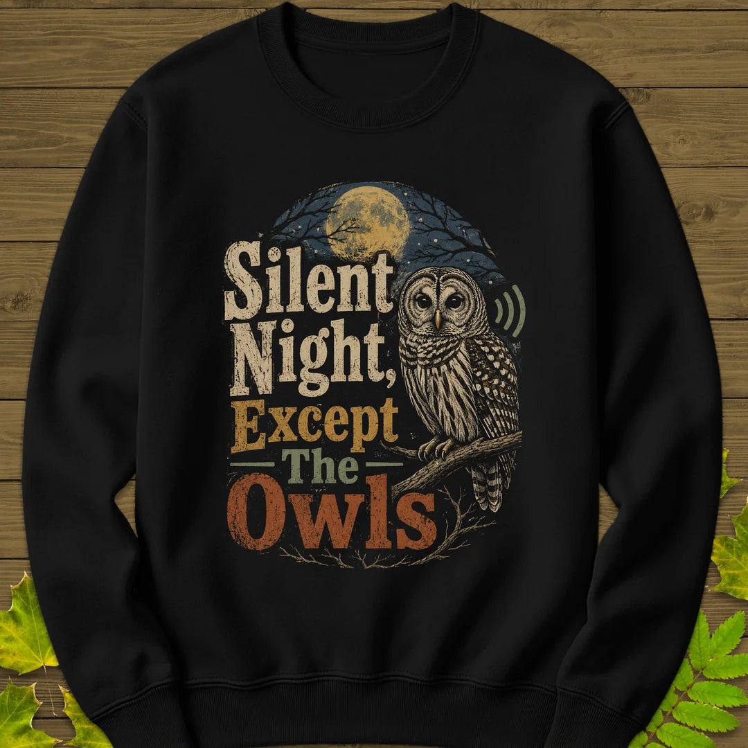 Silent Night Except Owls Sweatshirt in Black