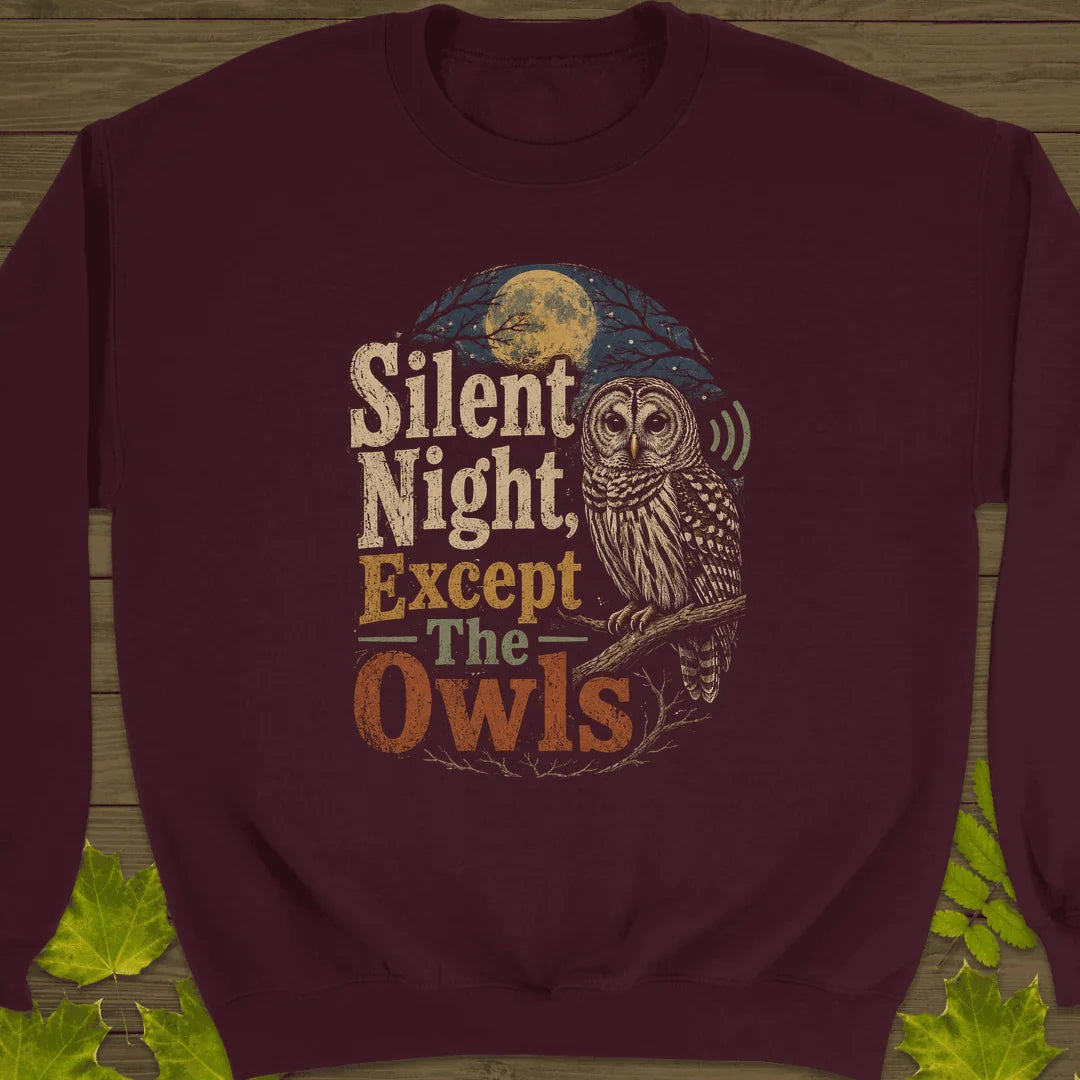 Silent Night Except Owls Sweatshirt in Maroon