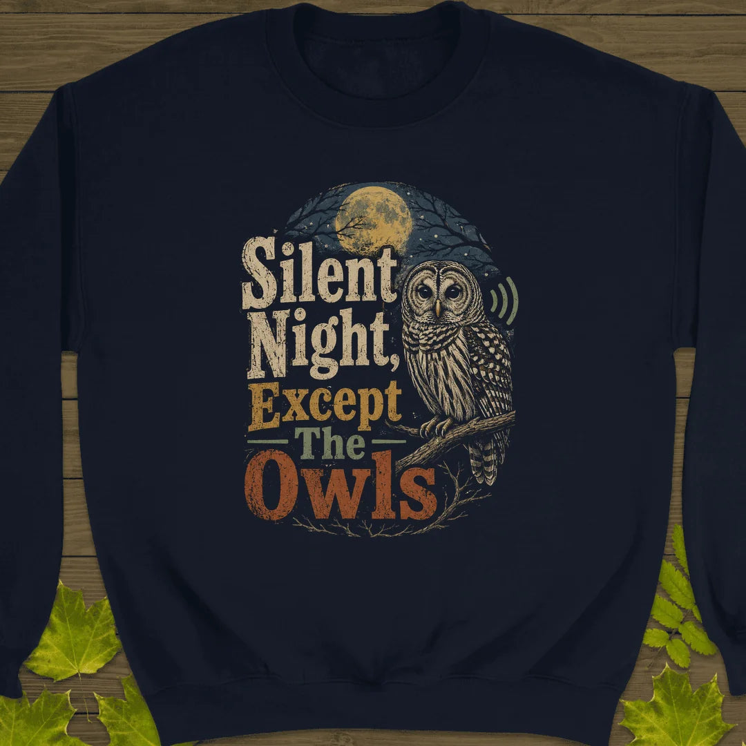 Silent Night Except Owls Sweatshirt in Navy