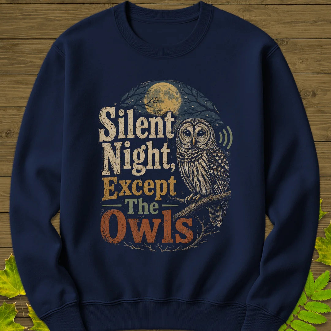 Silent Night Except Owls Sweatshirt in Navy