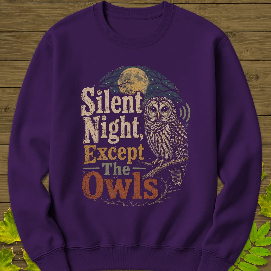 Silent Night Except Owls Sweatshirt in Purple