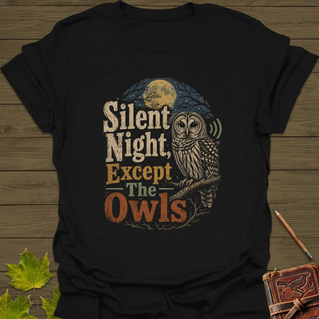 Silent Night Except Owls T-Shirt in Black