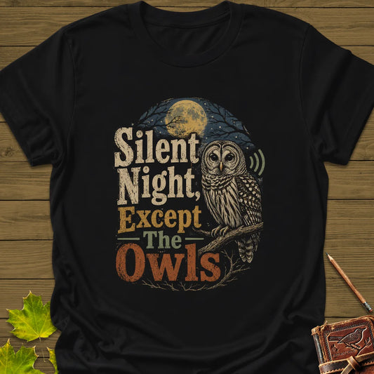 Silent Night Except Owls T-Shirt in Black