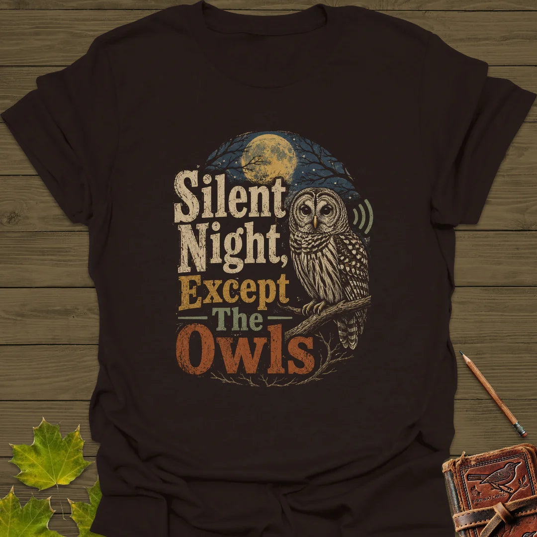 Silent Night Except Owls T-Shirt in Dark Chocolate
