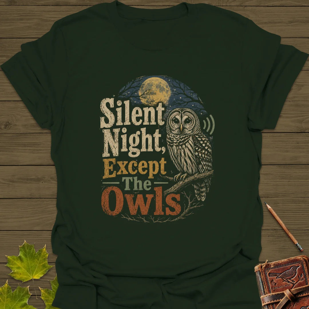 Silent Night Except Owls T-Shirt in Forest Green