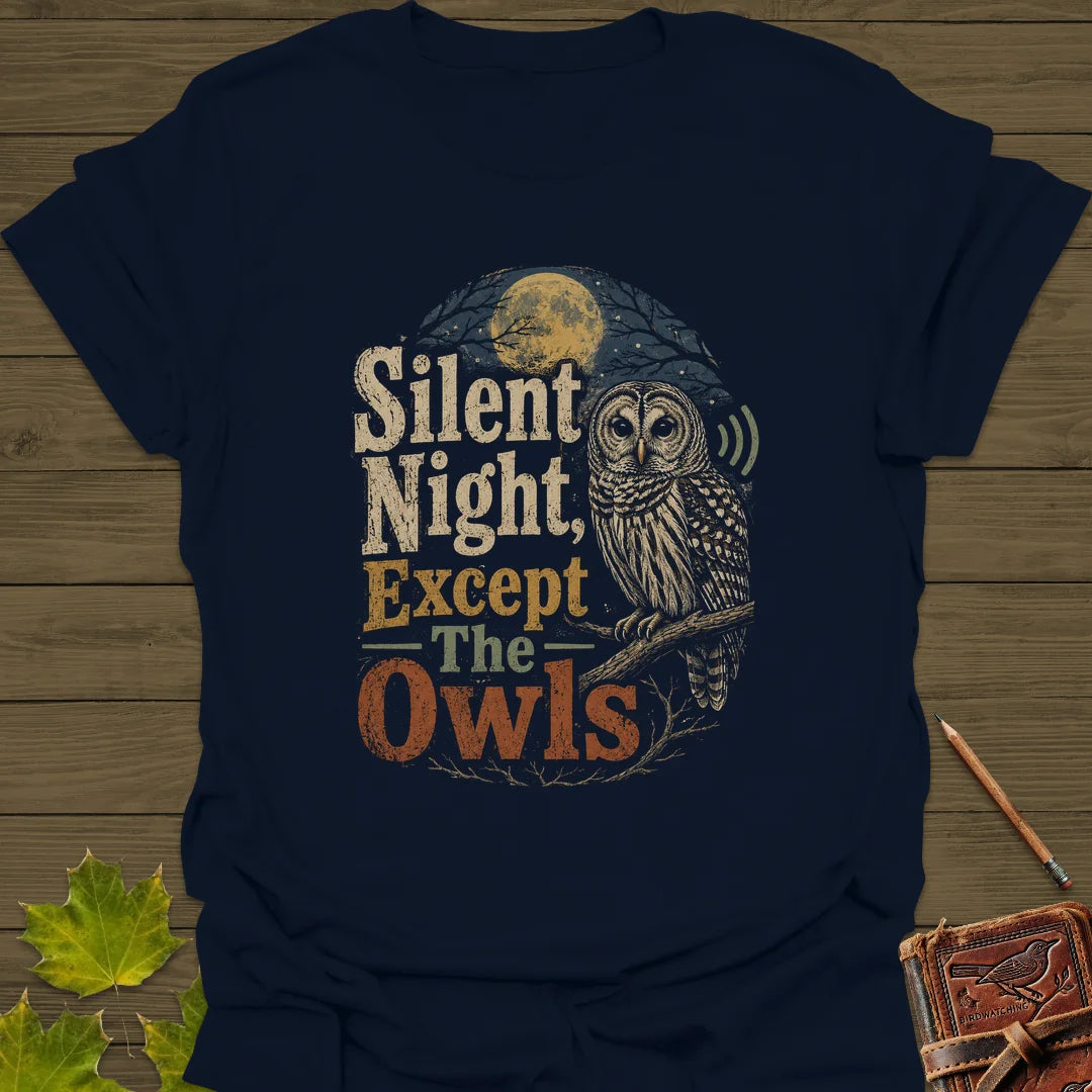Silent Night Except Owls T-Shirt in Navy