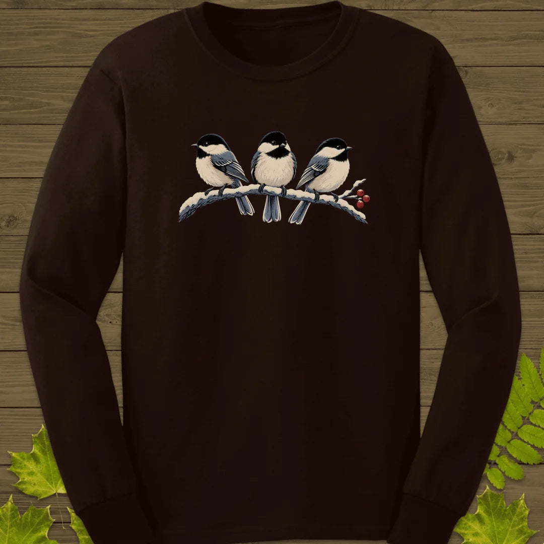 Winter Berry Chickadees Long Sleeve in Dark Chocolate