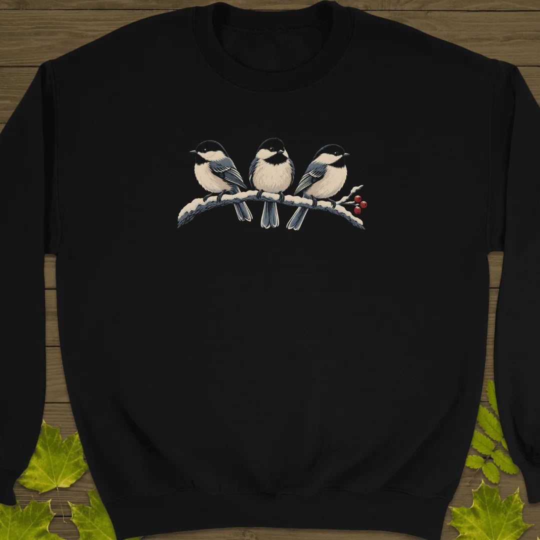 Winter Berry Chickadees Sweatshirt in Black