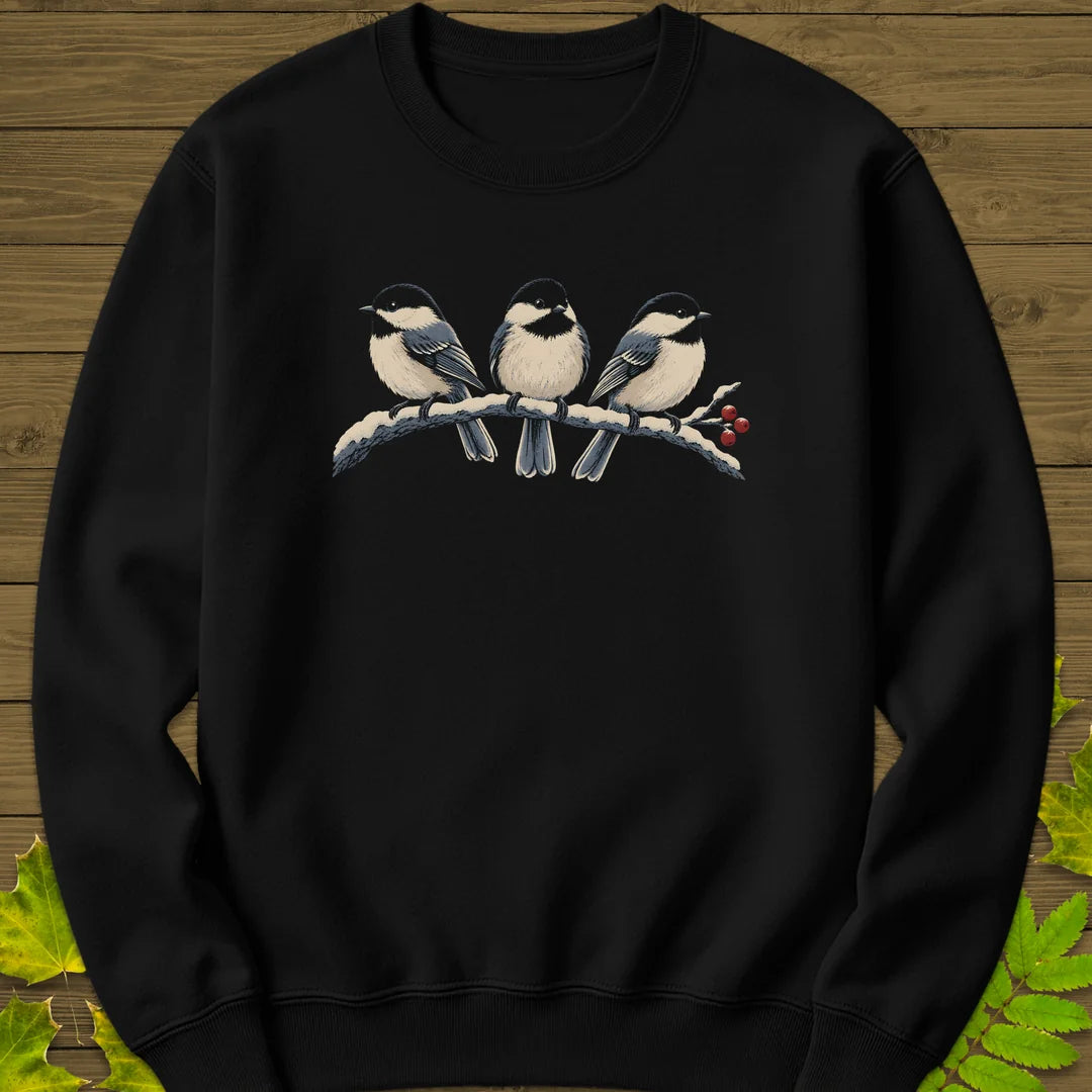 Winter Berry Chickadees Sweatshirt in Black