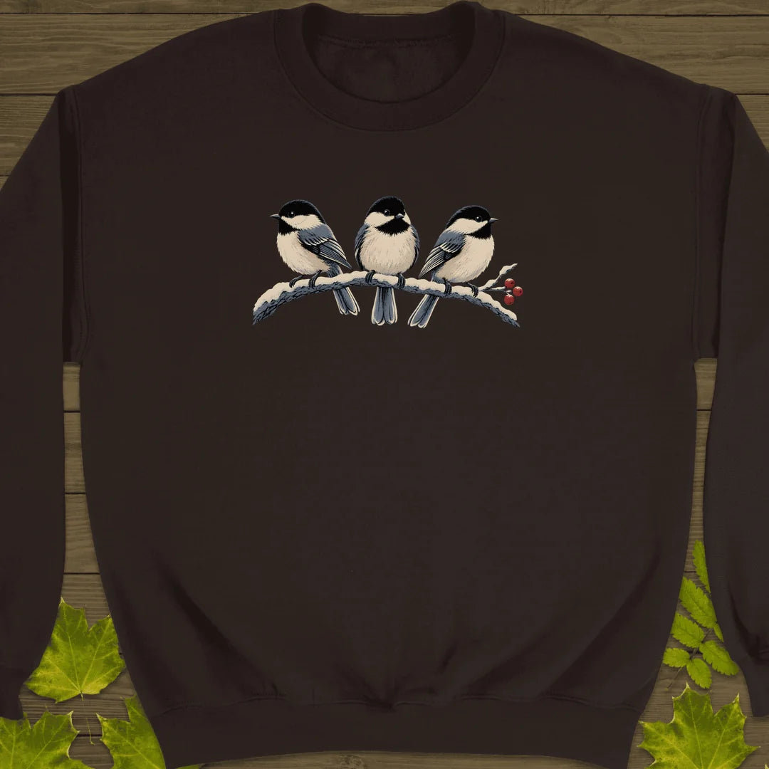 Winter Berry Chickadees Sweatshirt in Dark Chocolate