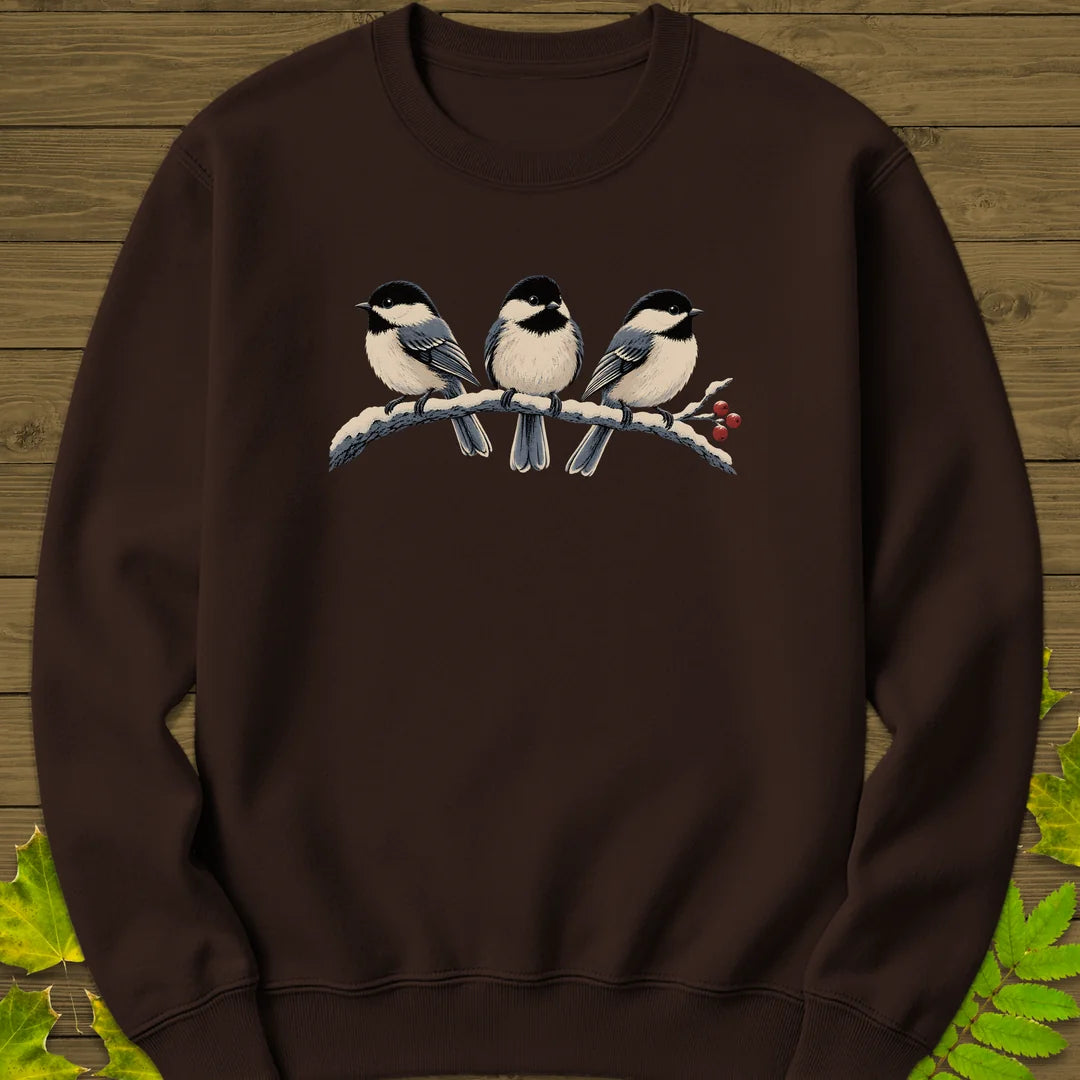 Winter Berry Chickadees Sweatshirt in Dark Chocolate