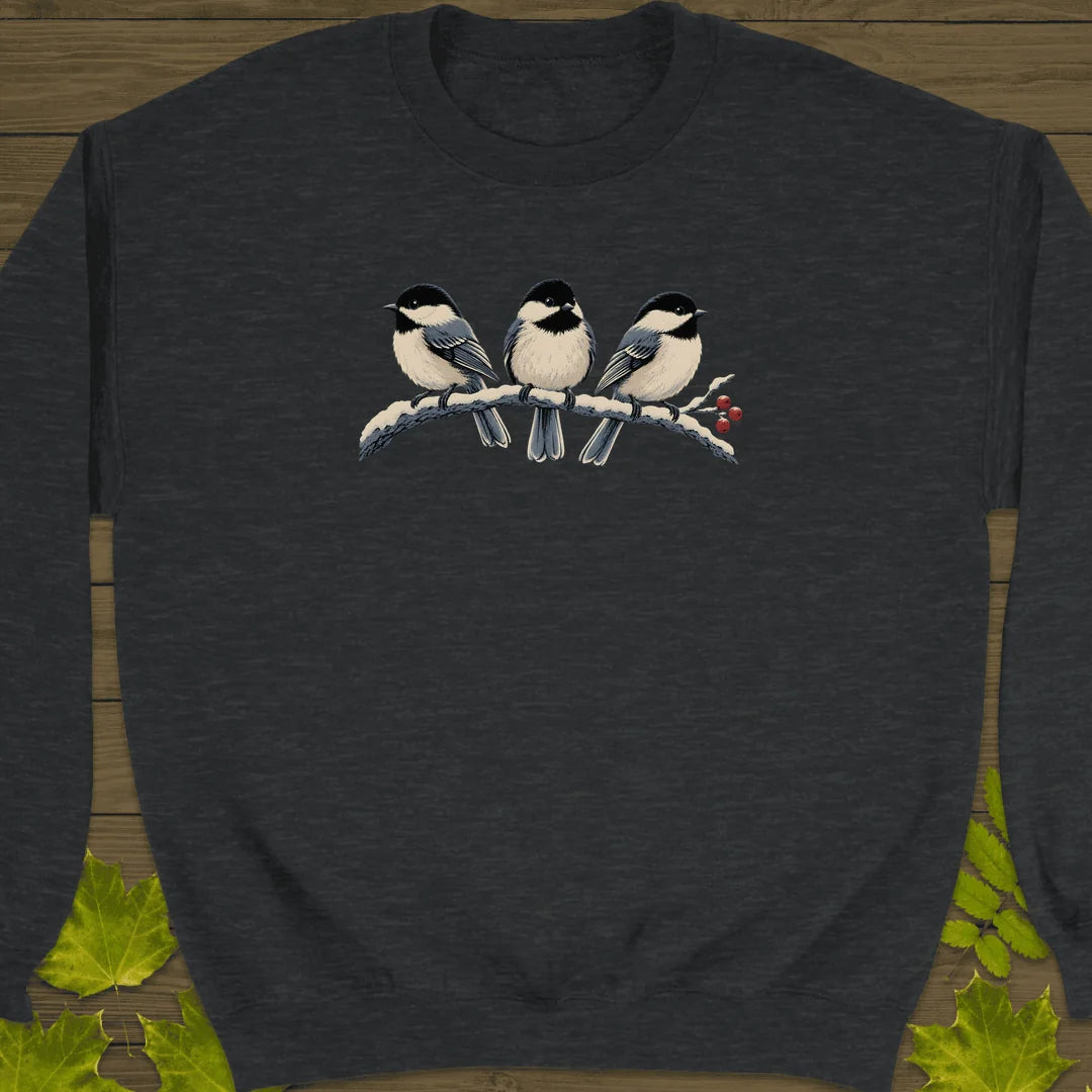 Winter Berry Chickadees Sweatshirt in Dark Heather
