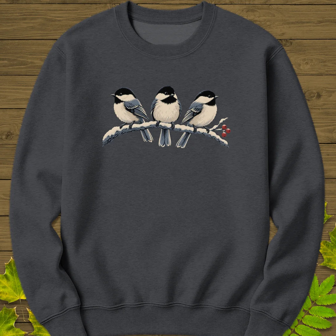 Winter Berry Chickadees Sweatshirt in Dark Heather