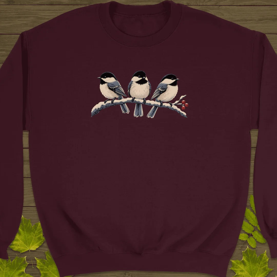 Winter Berry Chickadees Sweatshirt in Maroon