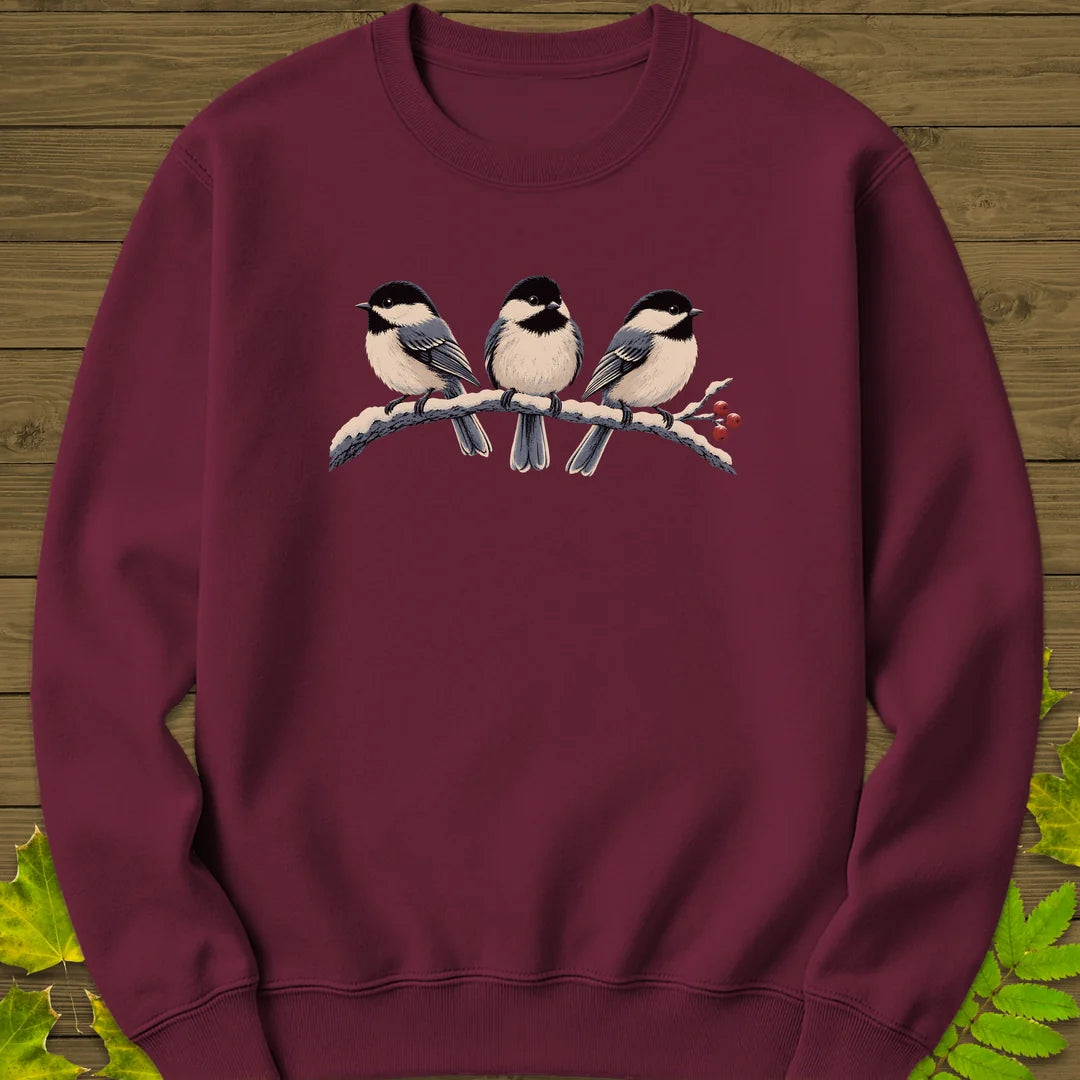 Winter Berry Chickadees Sweatshirt in Maroon