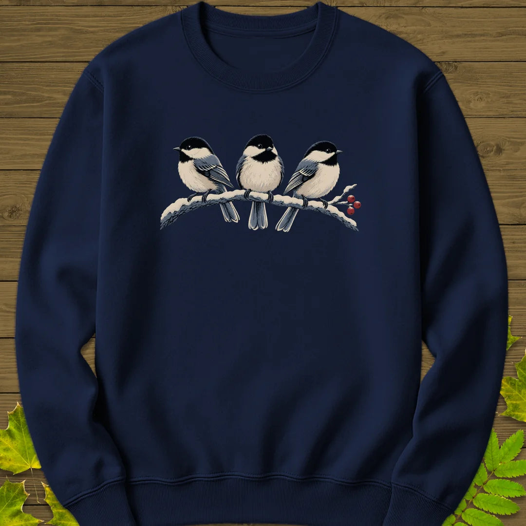 Winter Berry Chickadees Sweatshirt in Navy