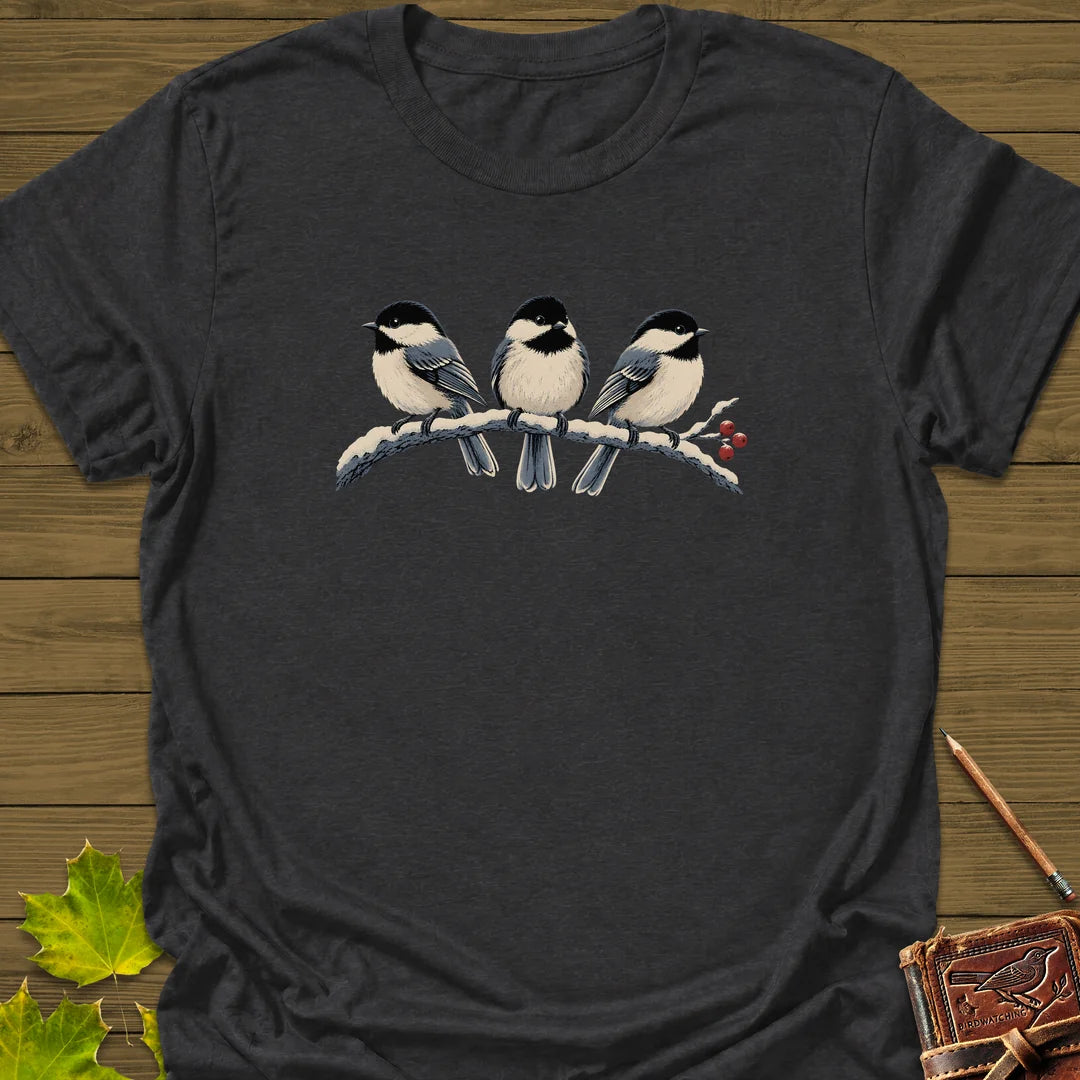 Winter Berry Chickadees T-Shirt in Dark Heather