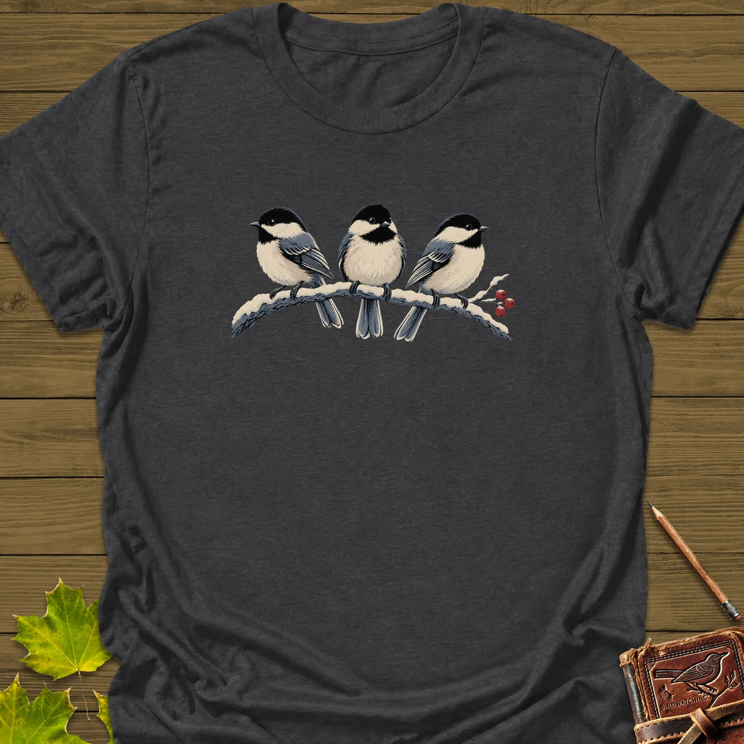 Winter Berry Chickadees T-Shirt in Dark Heather