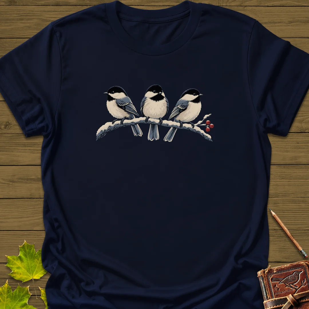 Winter Berry Chickadees T-Shirt in Navy
