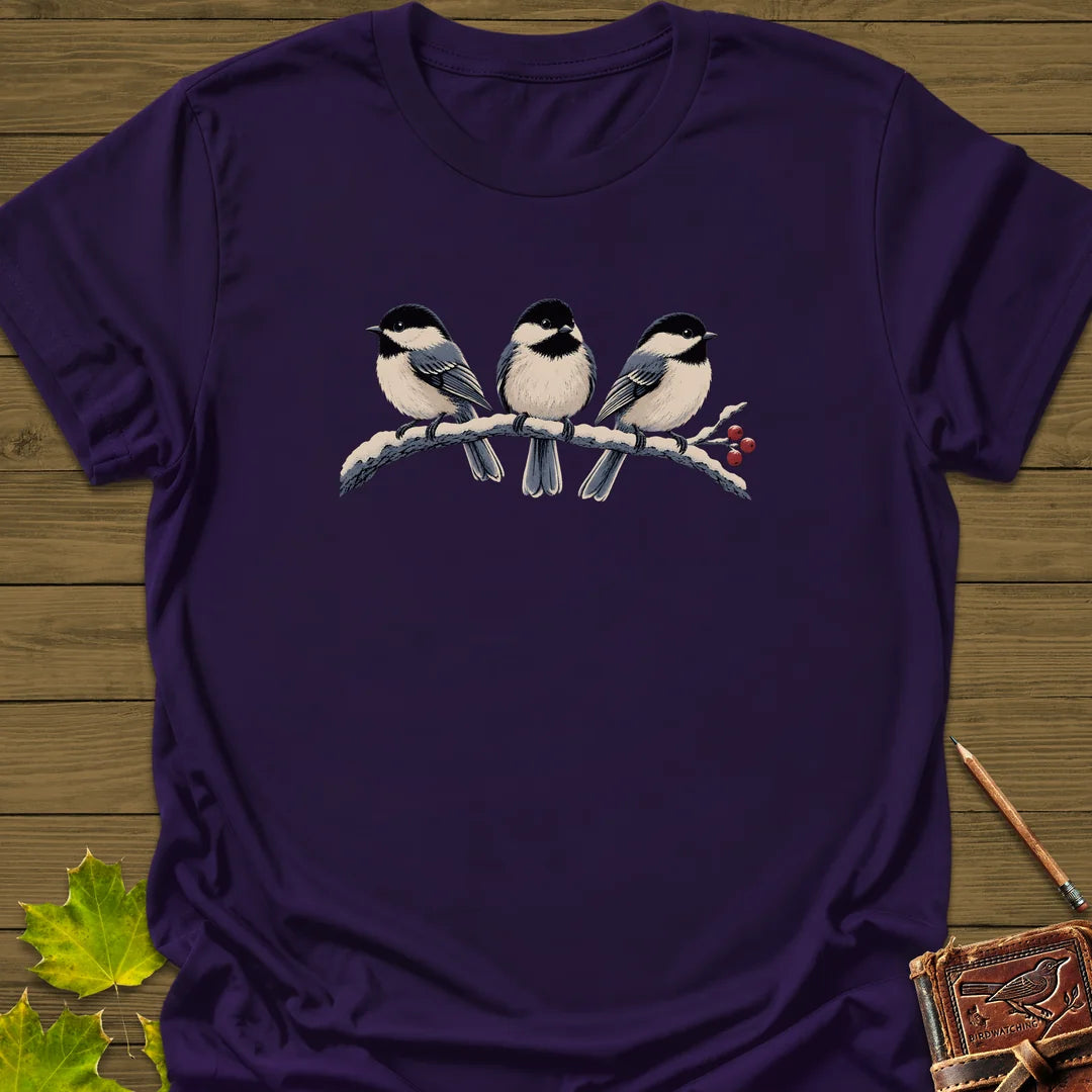 Winter Berry Chickadees T-Shirt in Purple