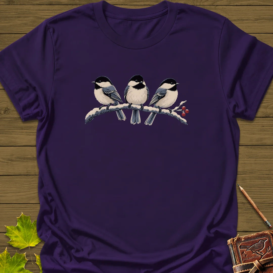Winter Berry Chickadees T-Shirt in Purple