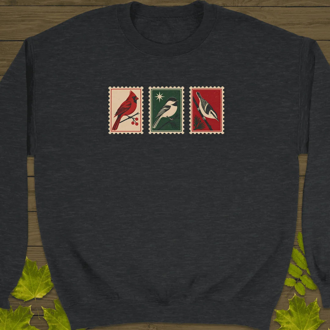 Postage Stamp Songbirds Sweatshirt in Dark Heather