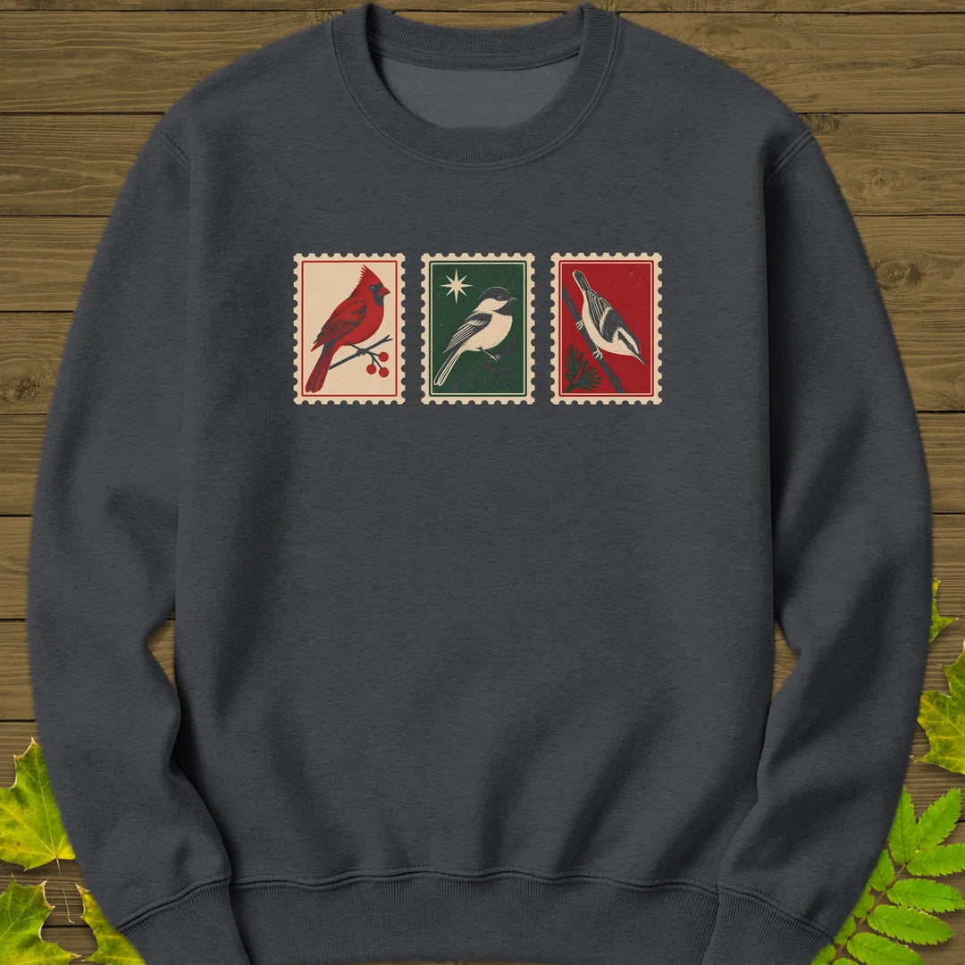 Postage Stamp Songbirds Sweatshirt in Dark Heather