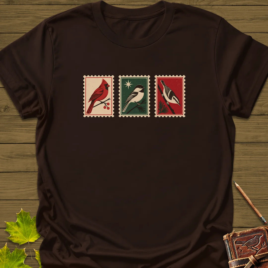 Postage Stamp Songbirds T-Shirt in Dark Chocolate